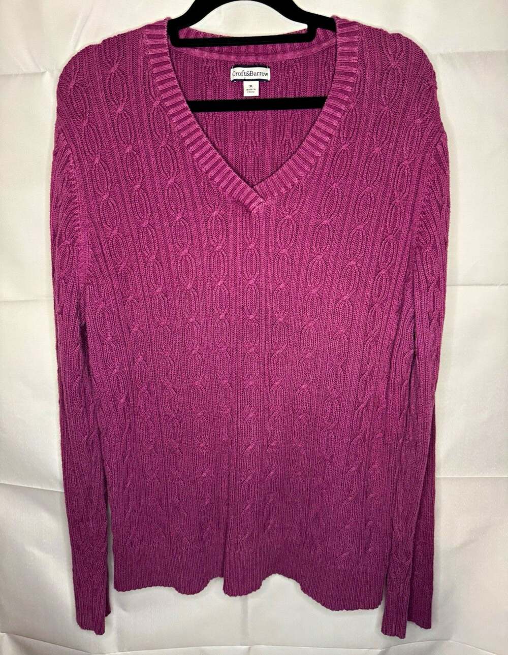 Croft & Barrow Women’s XL Purple Cable-Knit V-Neck Pullover Cotton Sweater